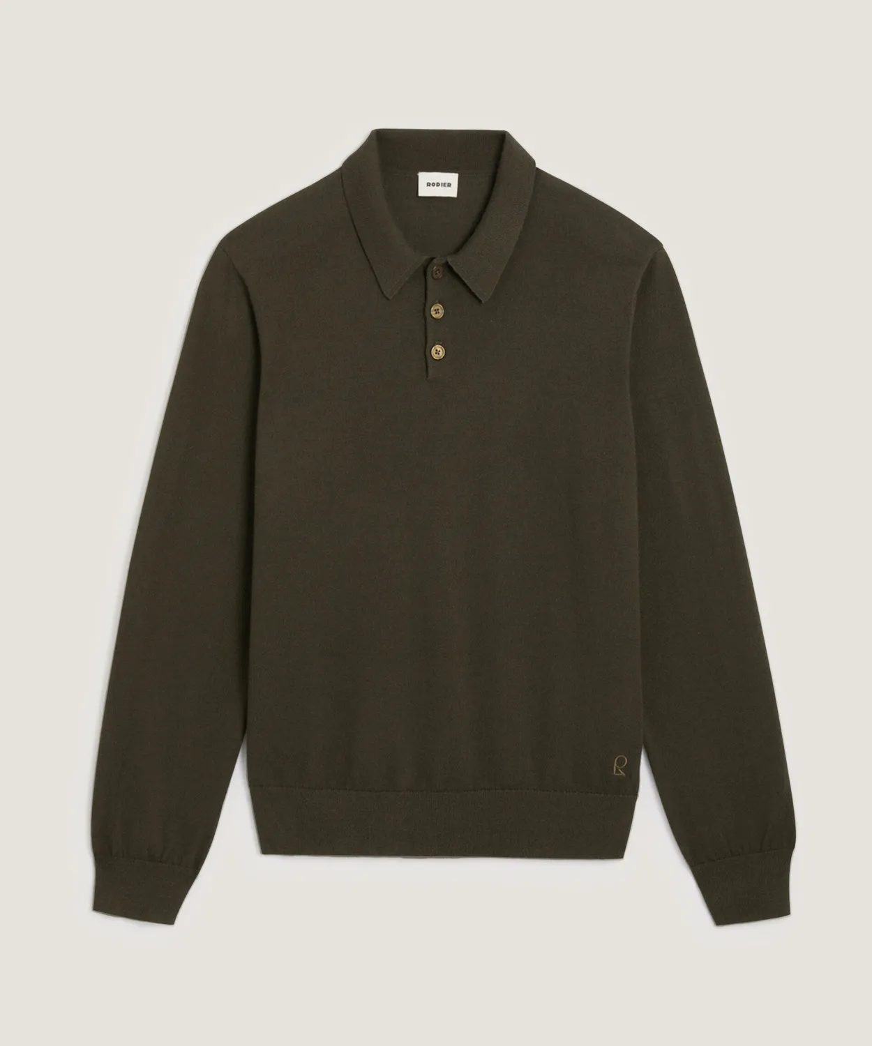 Rodier Polo Lana Merino Verde Kaki Uomo