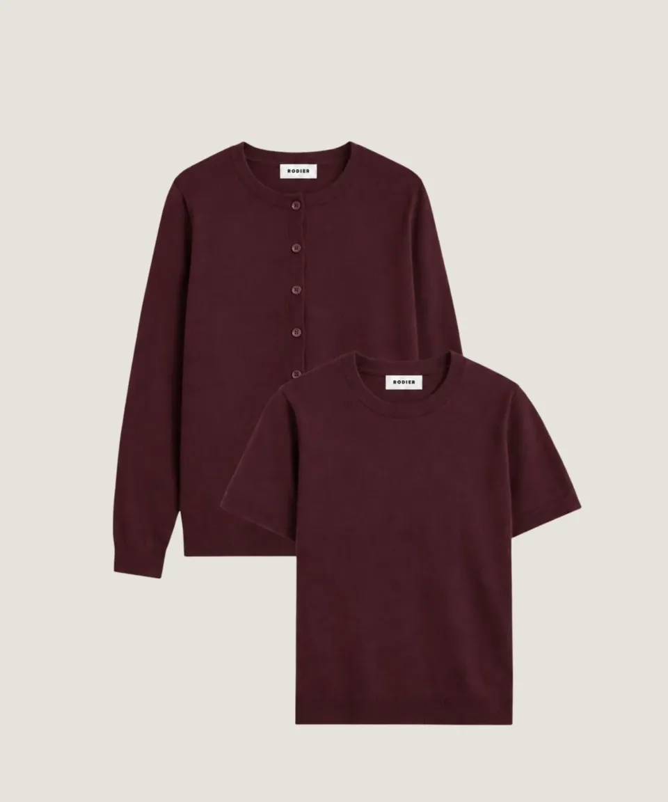 Rodier Twin-Set Donna Lana Merino Prugna Cardigan+Top