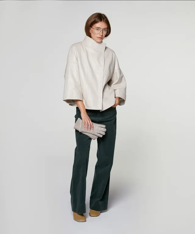 Rodier Giacca in Pelle Ecru Bomber Oversize Donna