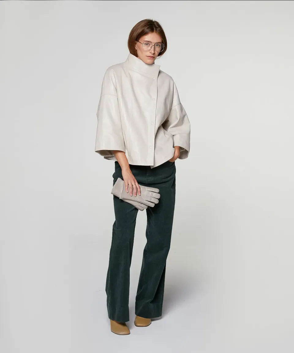 Rodier Giacca in Pelle Ecru Bomber Oversize Donna
