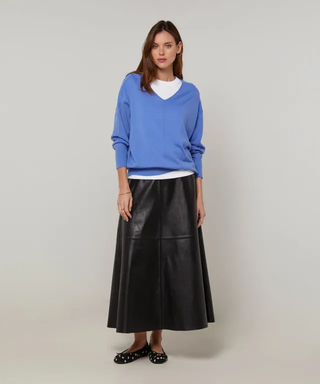 Rodier Maglione Oversize Scollo V Blu Orizzonte Lana