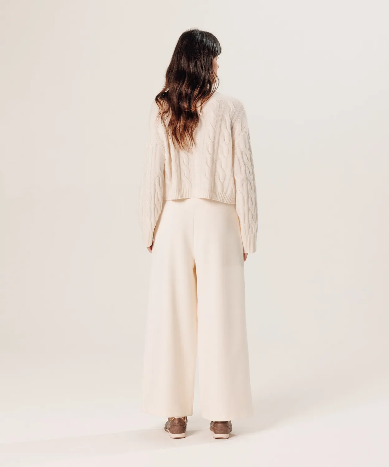 Rodier maglione corto cashmere trecce donna bianco ecru