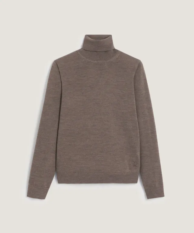 Rodier maglione dolcevita lana merino marrone taupe