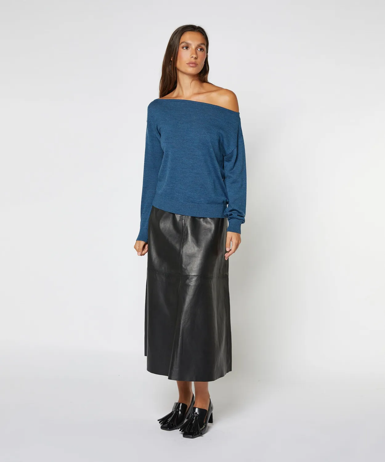 Rodier Maglia Scollo a Barchetta Donna Denim in Lana