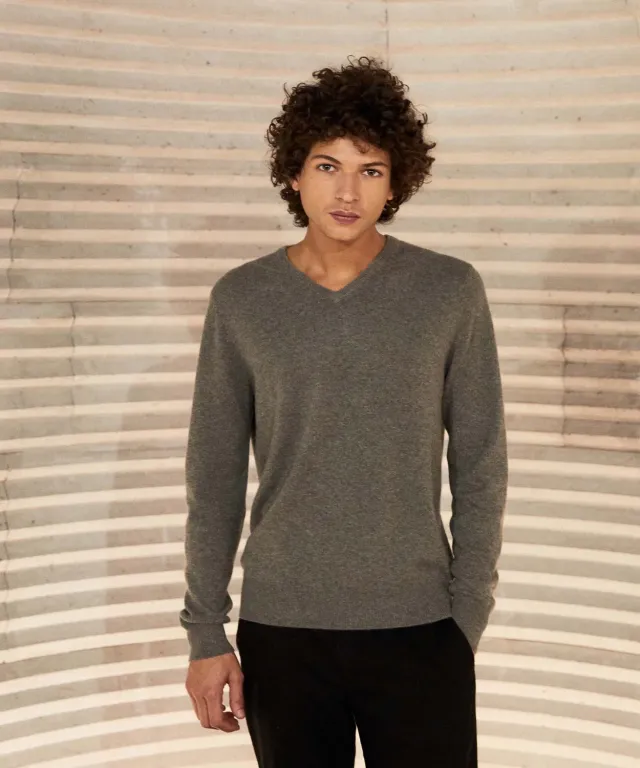 Rodier maglia scollo a V cashmere uomo marrone tortora
