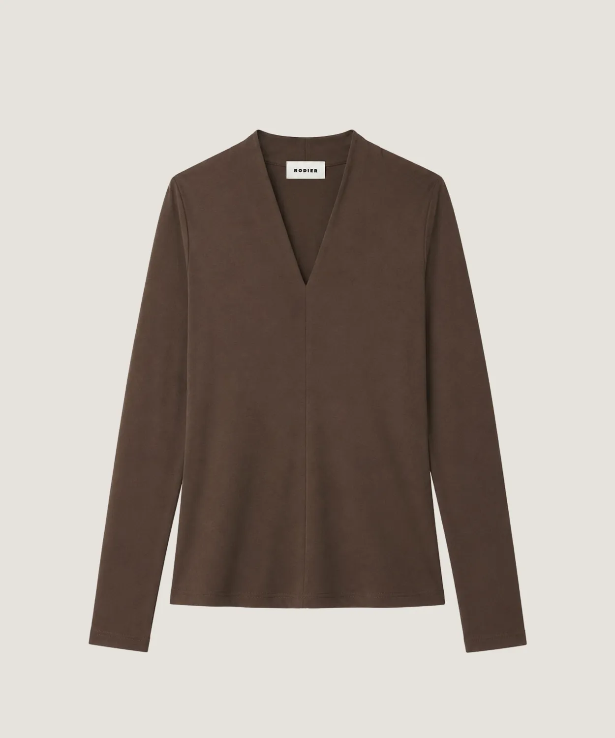 Rodier t-shirt scollo V marrone maniche lunghe