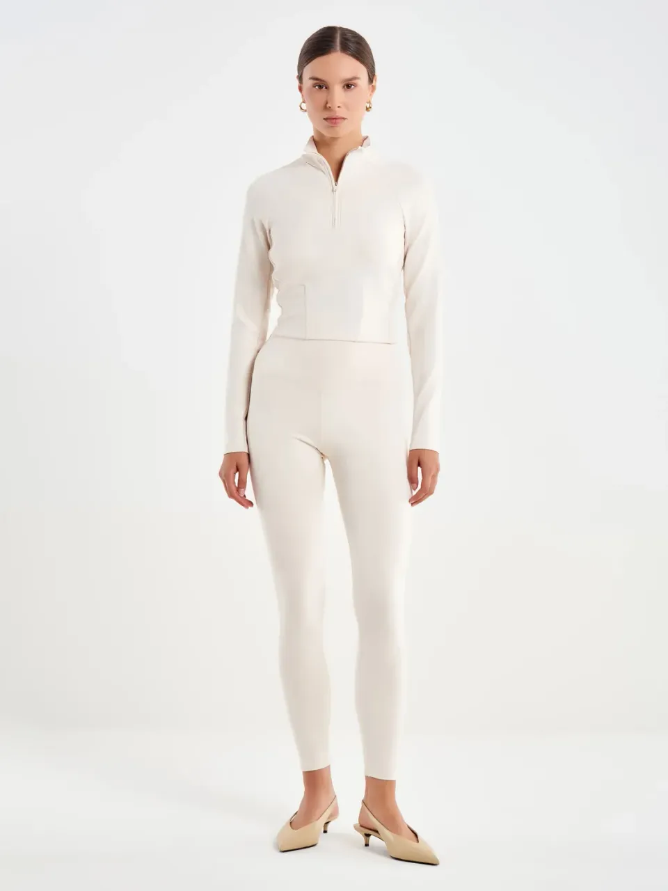 Vicolo Felpa Cropped con Zip felpa tecnica vaniglia