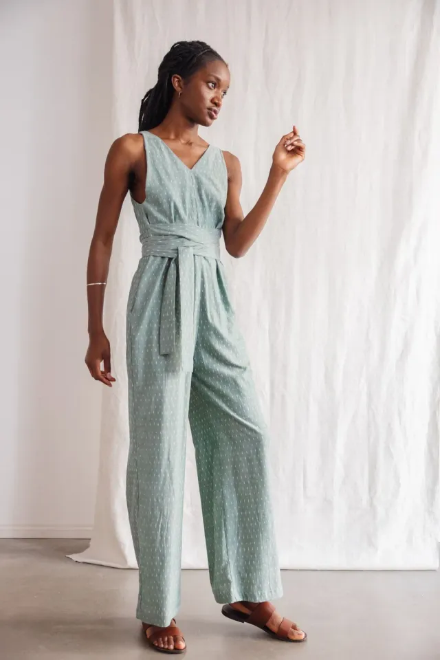 Jyoti Fair Works Parvani tuta cotone bio ikat salvia