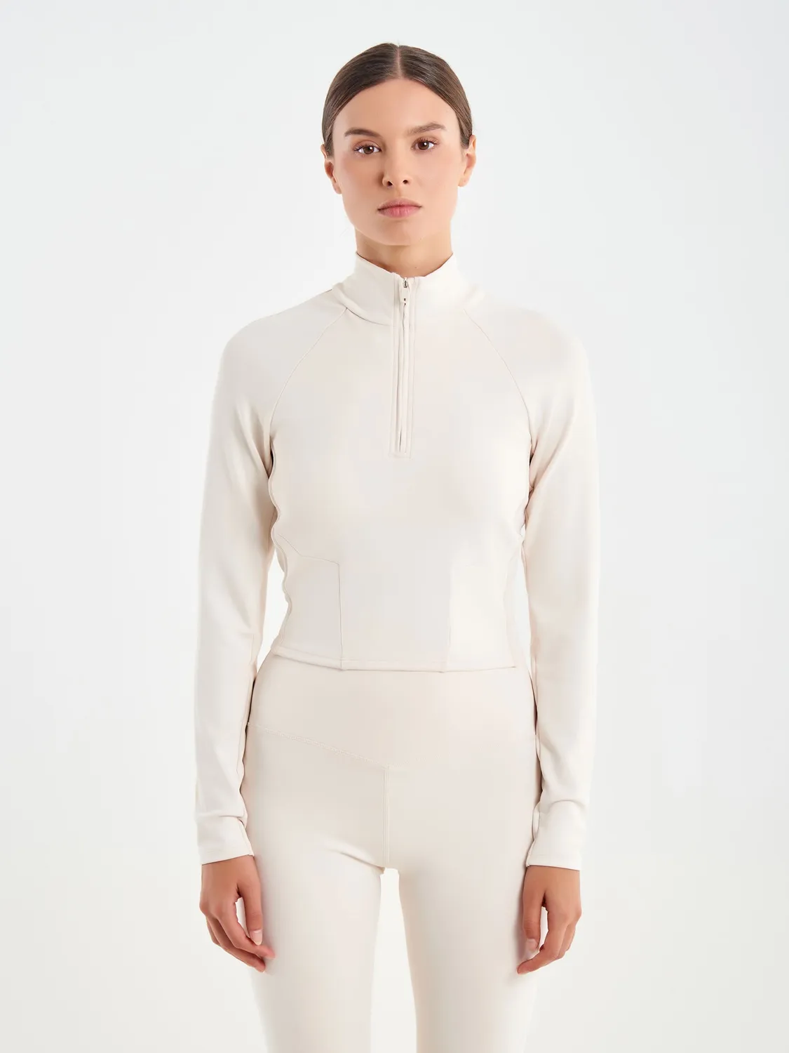 Vicolo Felpa Cropped con Zip felpa tecnica vaniglia