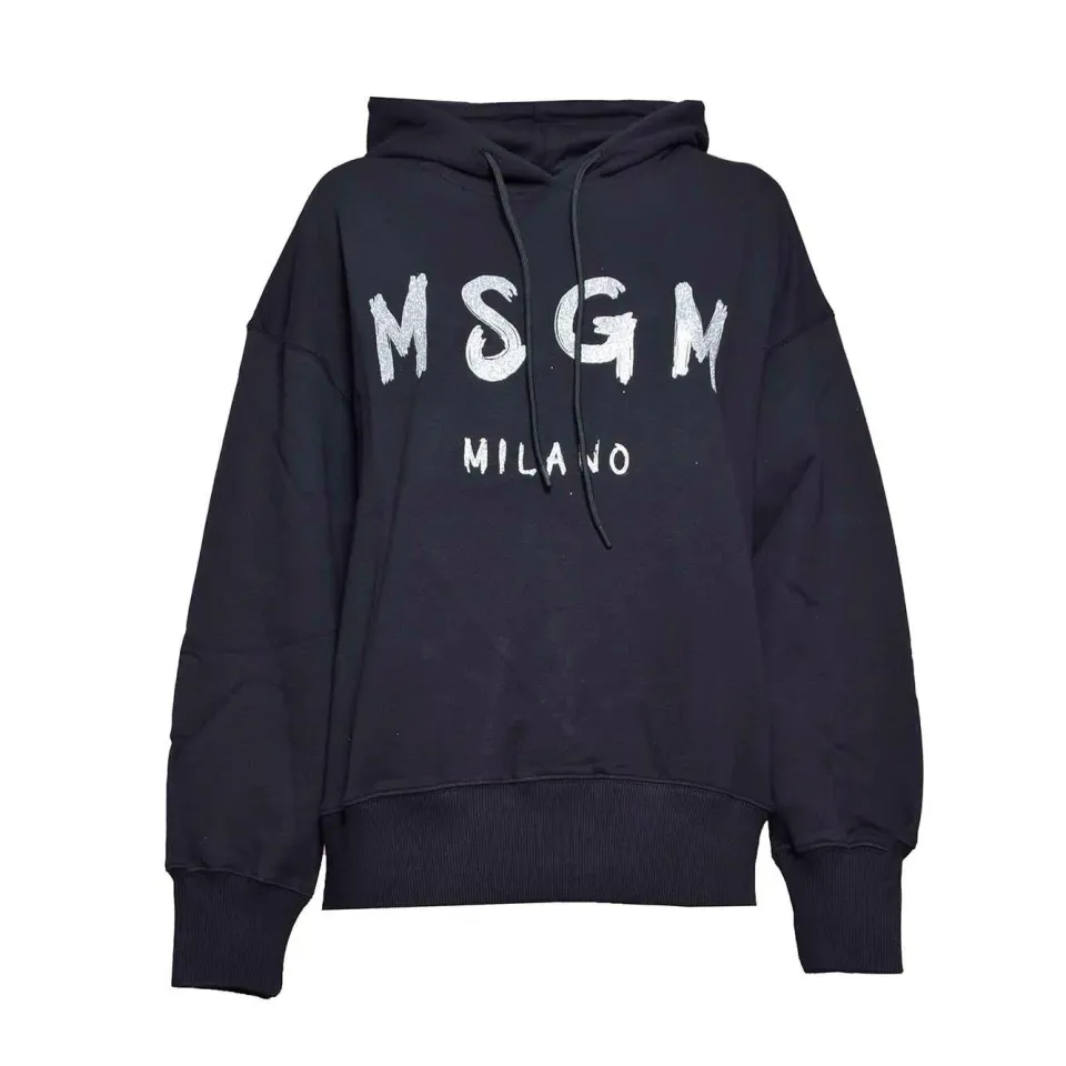 MSGM 3741MDM515G247799 felpa cappuccio nero glitter