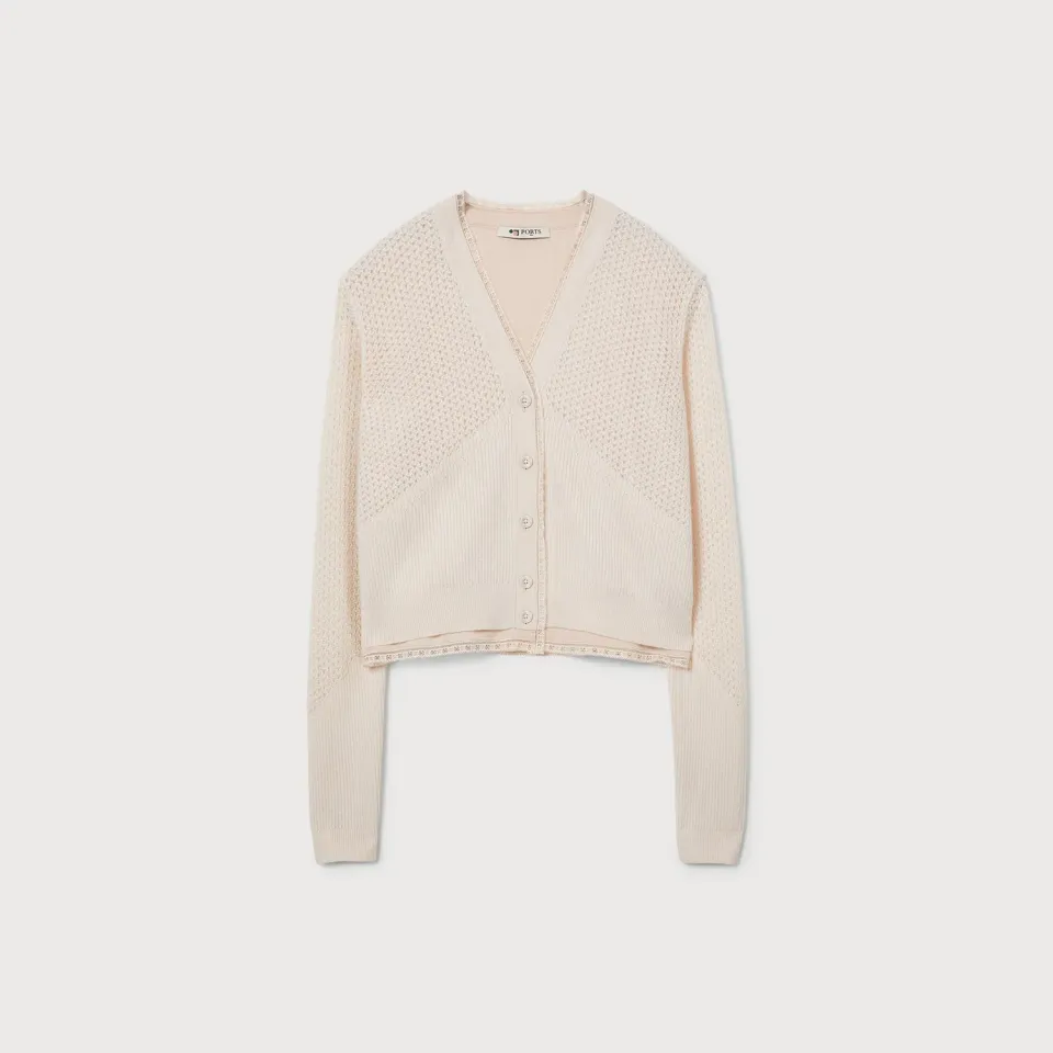 Ports 1961 Cardigan Cashmere Traforato bianco