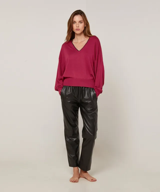 Rodier Maglione scollo a V granata maglia fine