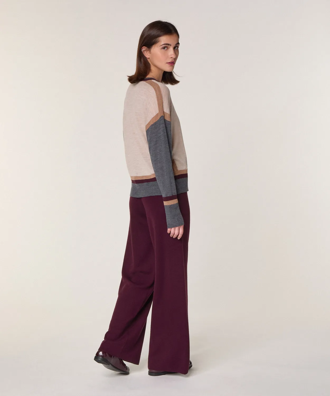Rodier Maglia Girocollo Color Block Merino Bianco Ecru