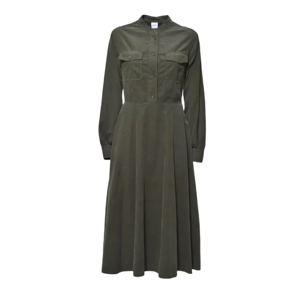 Aspesi 2926G536 abito midi velluto verde cotone