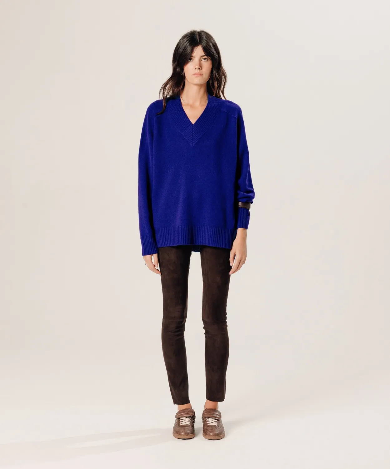 Rodier Maglione Cashmere Scollo V Oversize Blu Oltremare