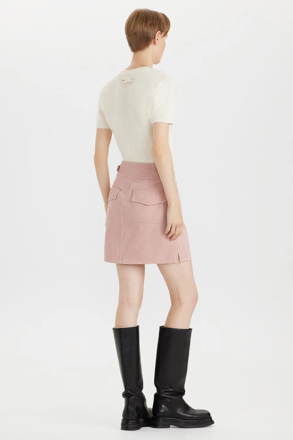 PORTS Powder-Pink gonna mini denim rosa vita alta