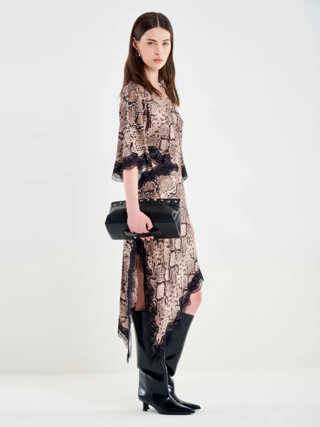 Vicolo Abito con Inserti in Pizzo abito pitonato beige