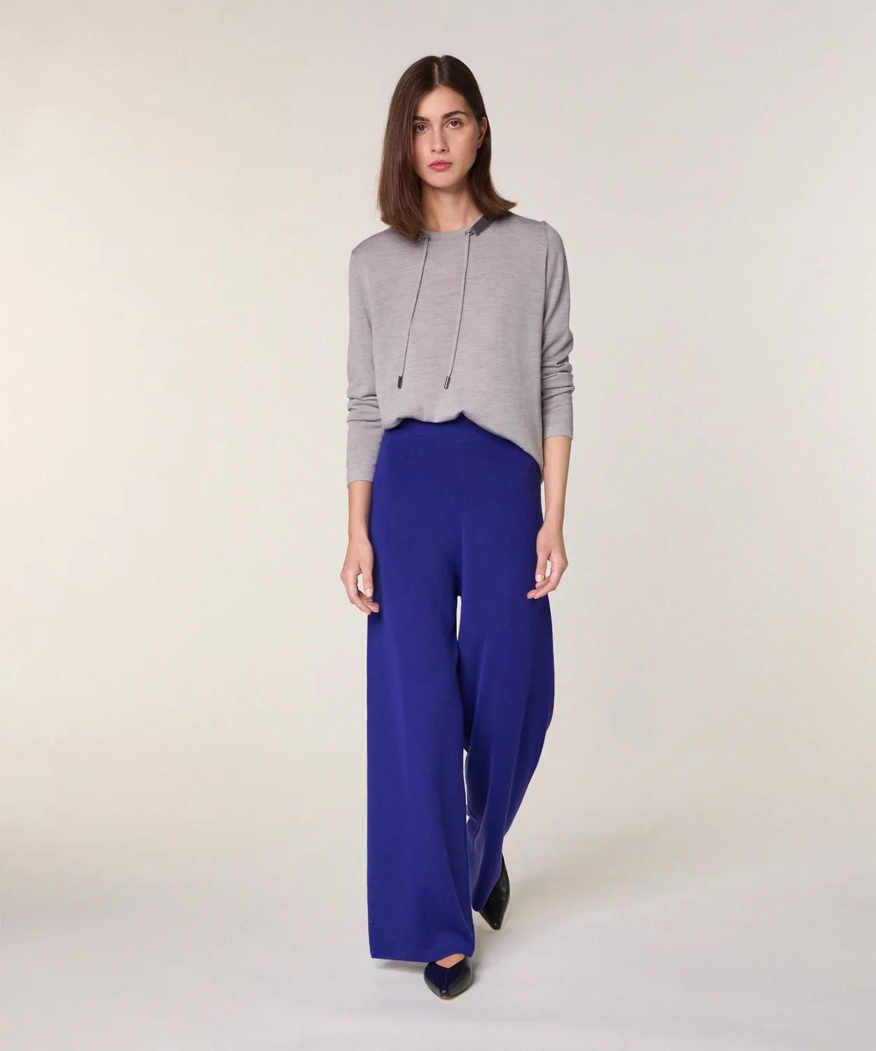 Rodier pantaloni ampi lana merino blu oltremare