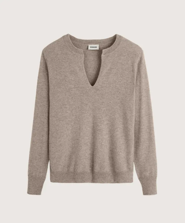 Rodier Maglione Cashmere Collo Tunisino Tortora