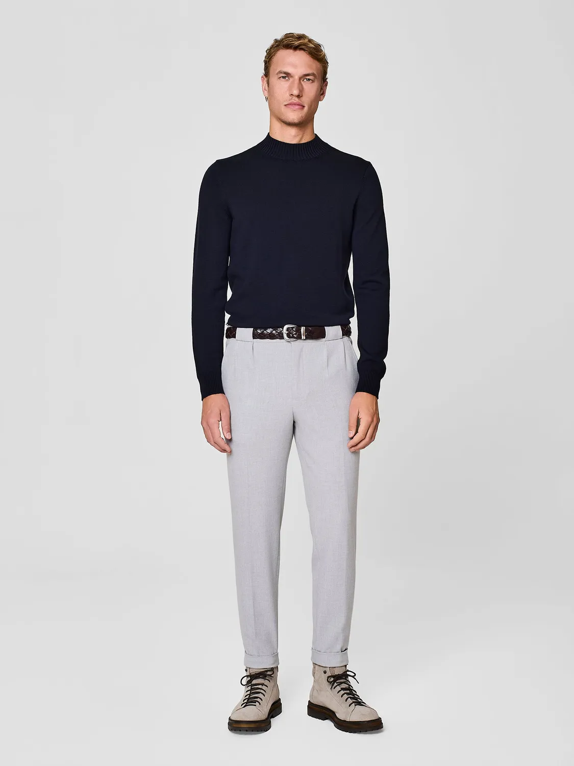 Paul Taylor maglia lana merino collo vulcano blu