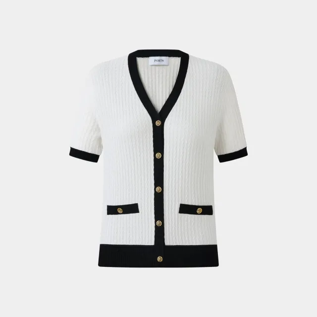 PORTS Contrast Trim top knit crema scollo V