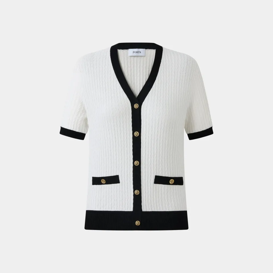 PORTS Contrast Trim top knit crema scollo V
