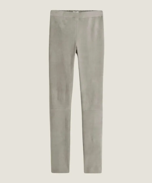 Rodier Leggings pelle agnello camoscio grigio topo stretch
