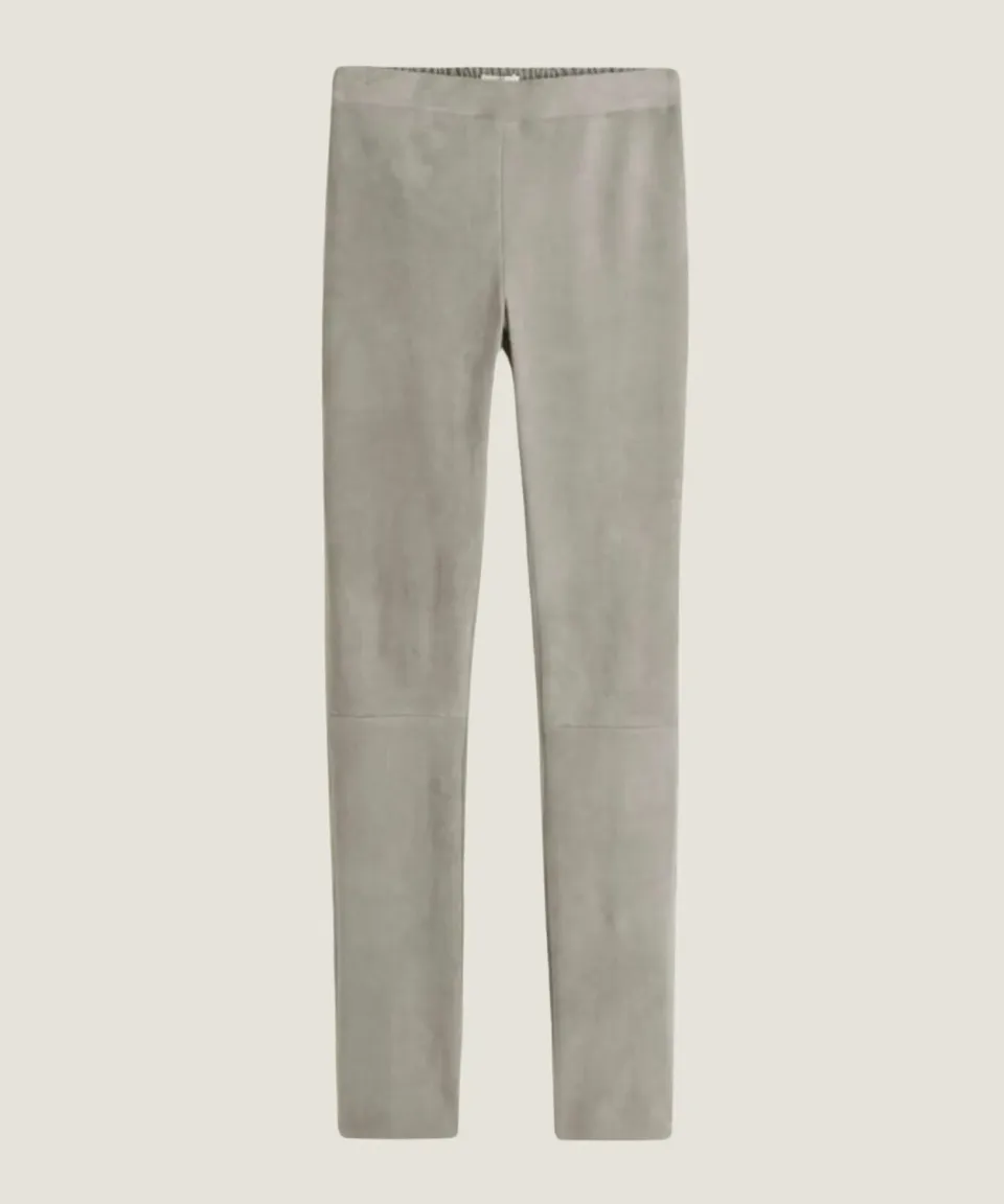 Rodier Leggings pelle agnello camoscio grigio topo stretch