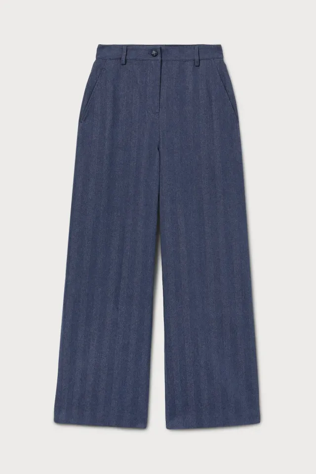 PORTS PW000TJD09-YWC075 pantaloni palazzo blu navy indaco