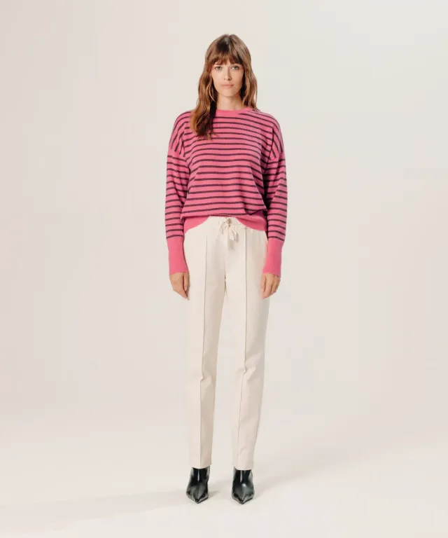 Rodier Maglione cashmere righe arancione corallo