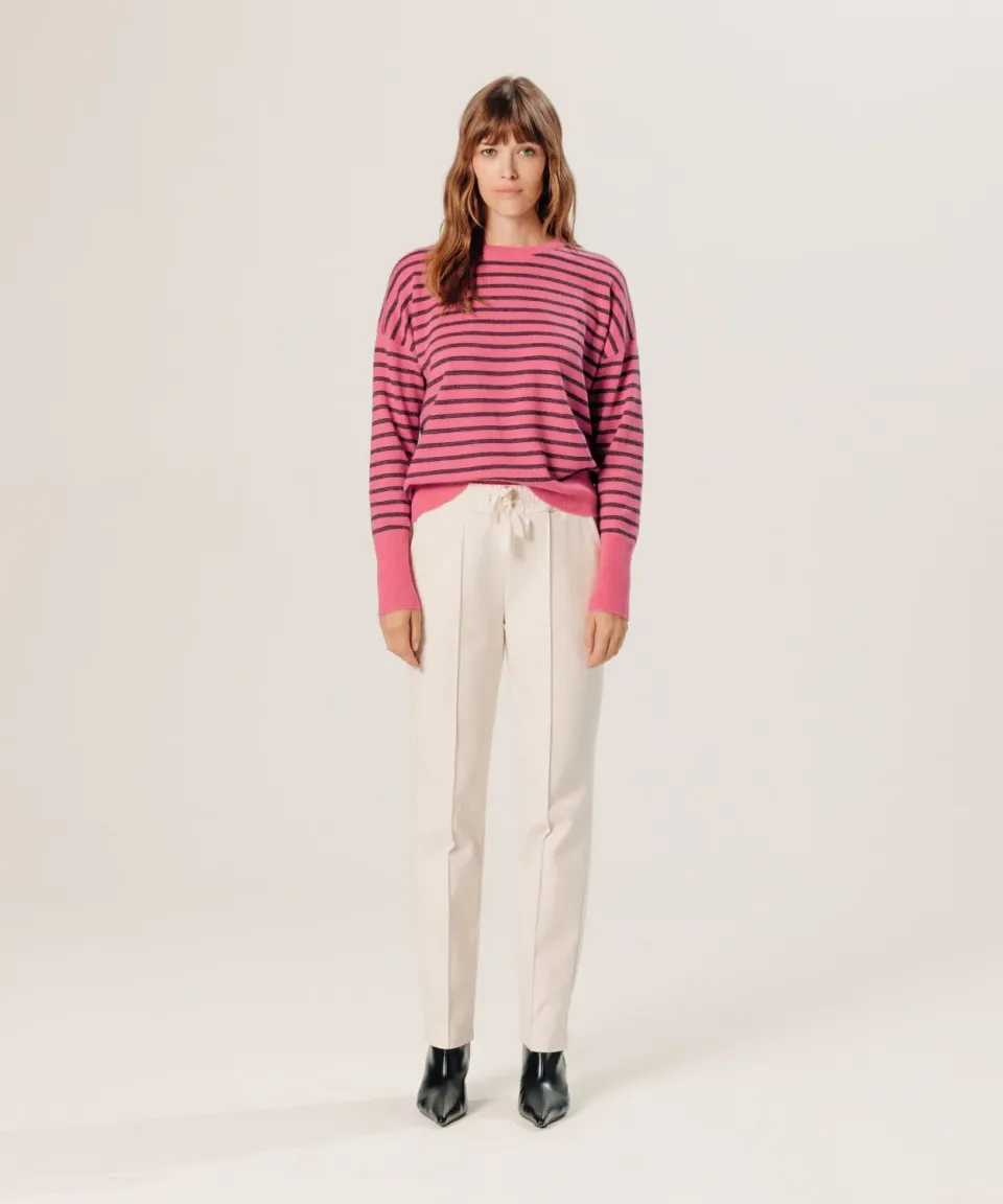 Rodier Maglione cashmere righe arancione corallo