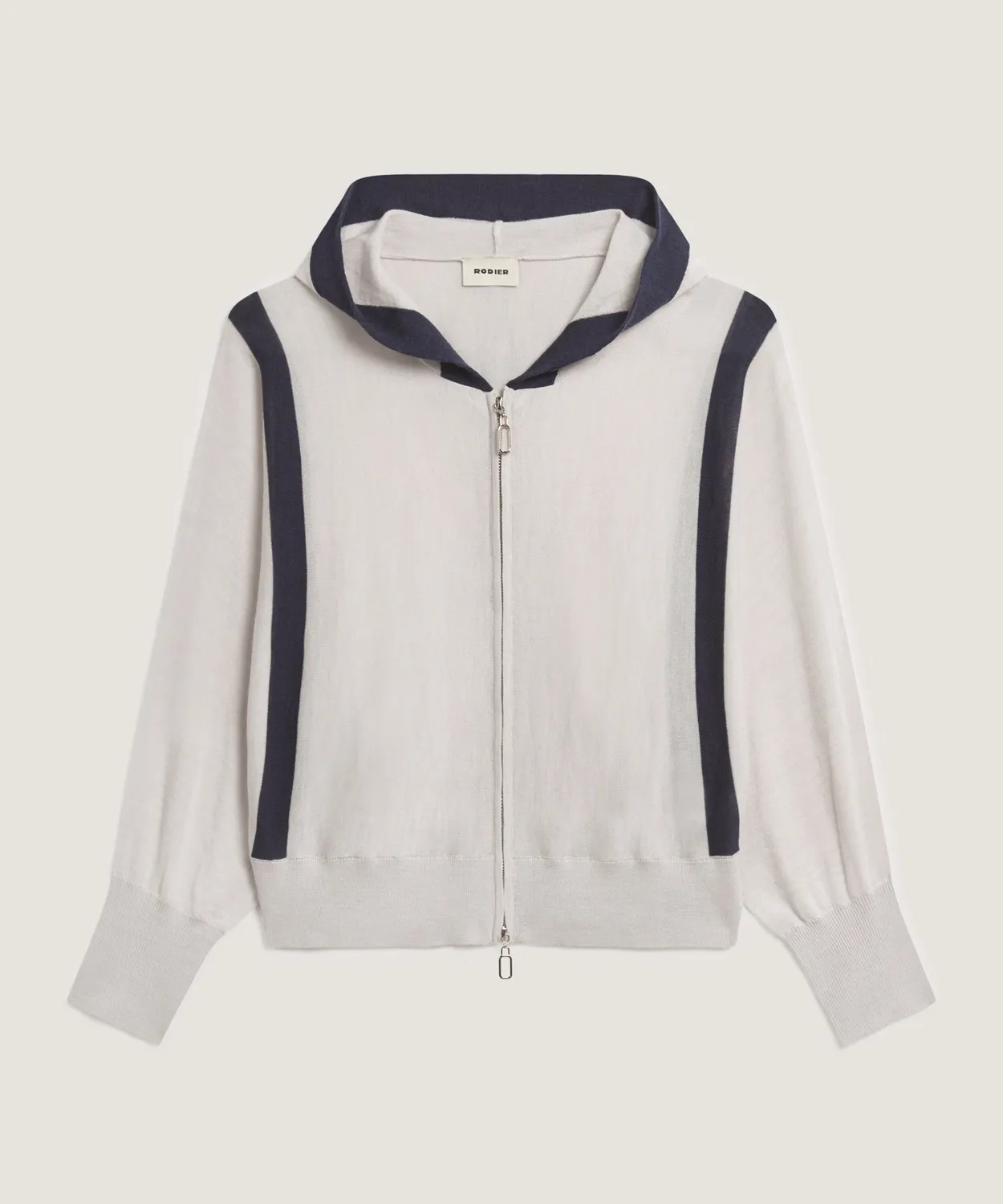 Rodier Gilet Cappuccio Lana Merino Zip Bianco