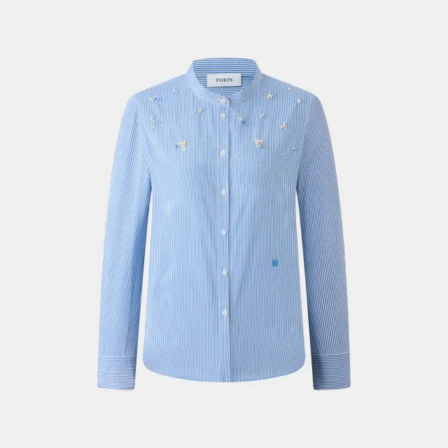 Ports Striped Band Collar camicia righe applicazioni