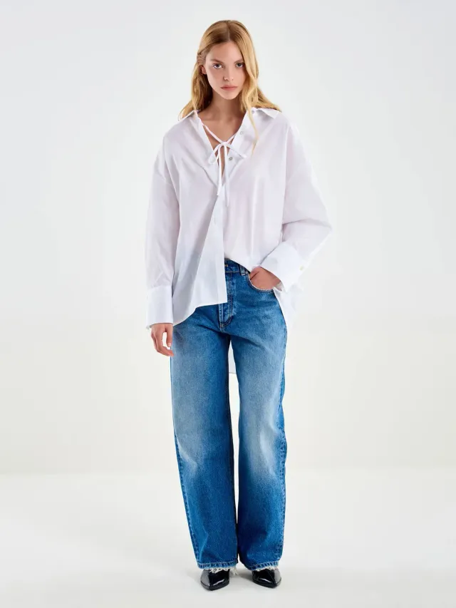Vicolo camicia con laccetti bianca cotone