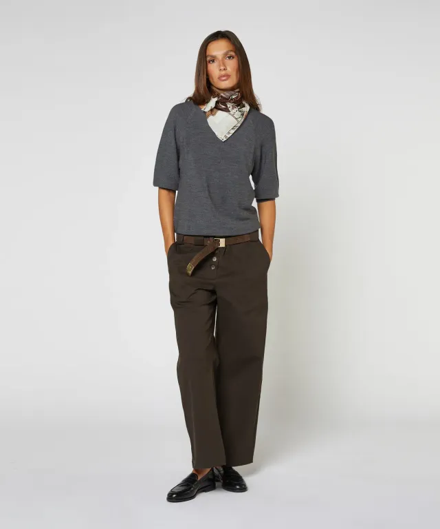 Rodier pantaloni larghi cotone vita alta marrone