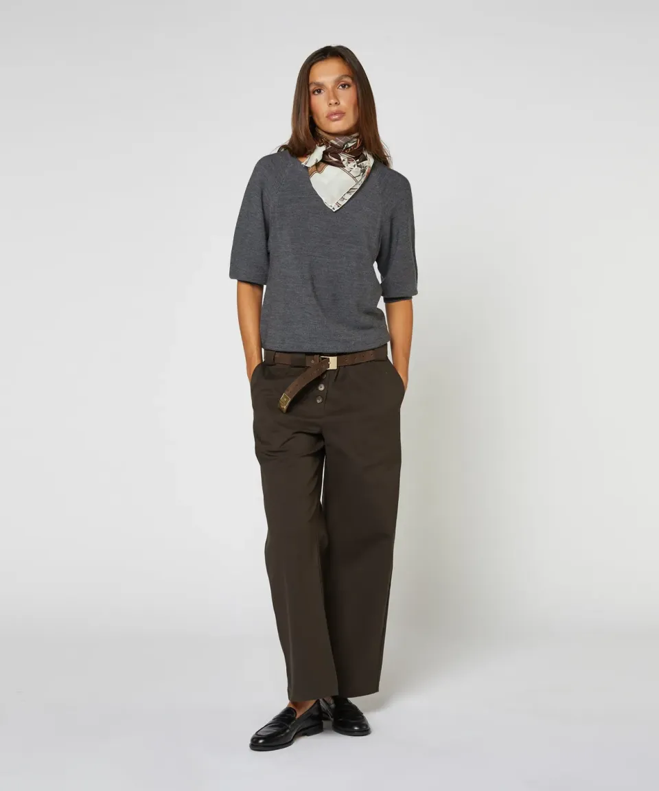 Rodier pantaloni larghi cotone vita alta marrone
