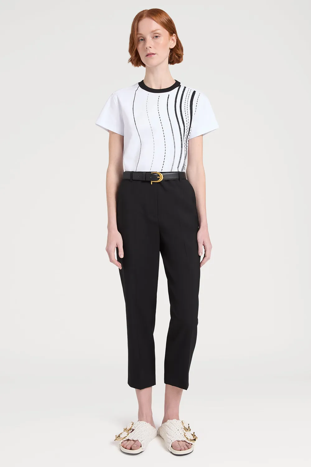 PORTS 1961 PW126KKC02 t-shirt crop linee astratte avorio