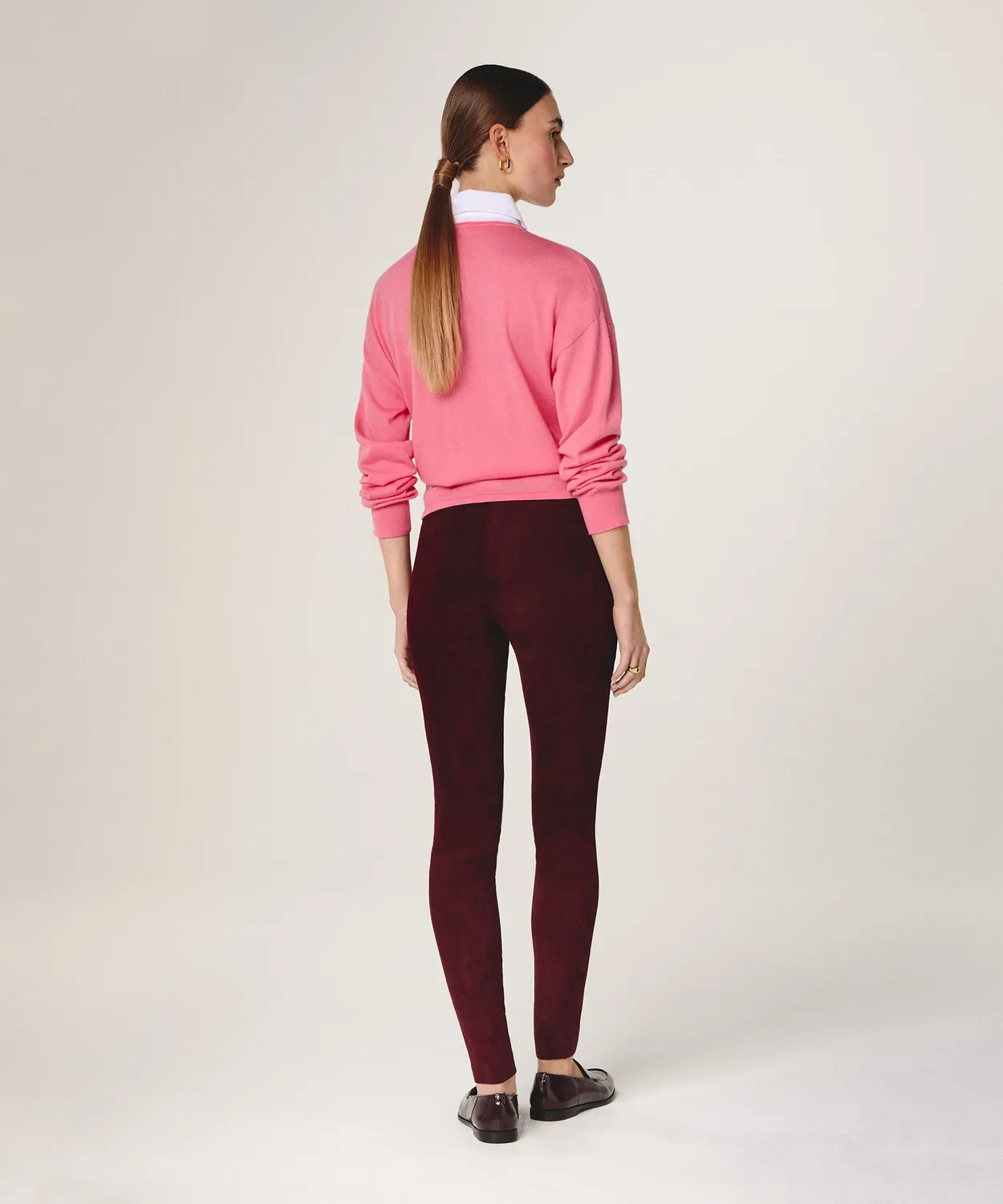 Rodier Leggings pelle agnello rosso bordeaux elasticizzati