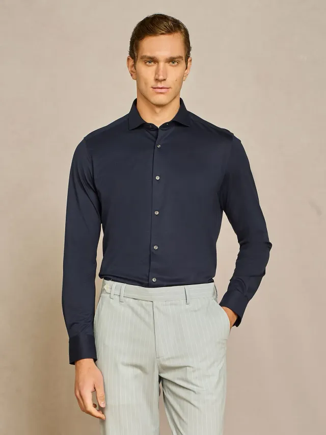 Paul Taylor camicia jersey cotone blu senza impunture