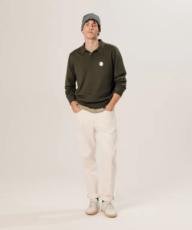 Rodier Polo Lana Merino Verde Kaki Uomo
