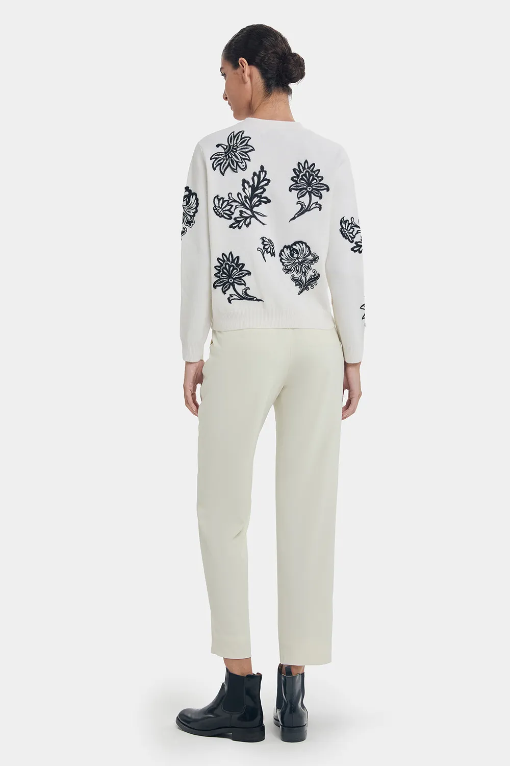 Ports Floral Embroidery cardigan lana bianco ricamo