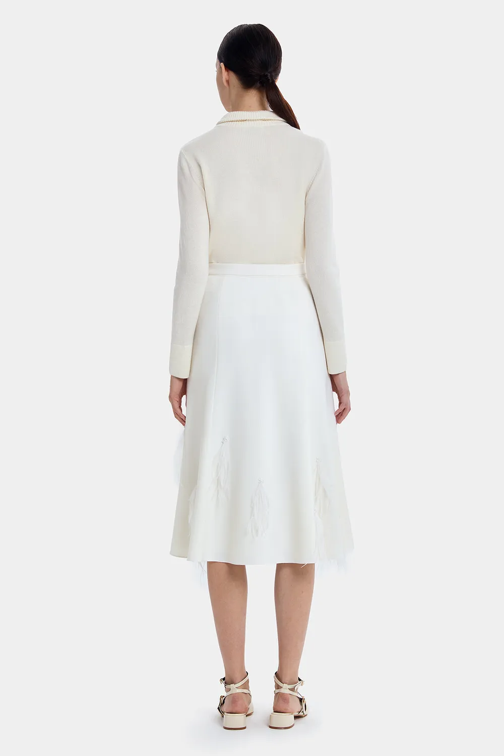 PORTS Whimsical Feather Touch A-Line Skirt gonna crema in lana