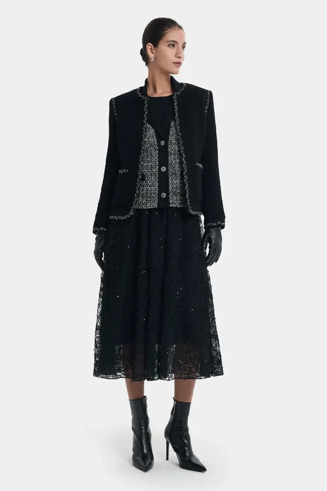 PORTS Timeless Chic giacca tweed nera filo argento