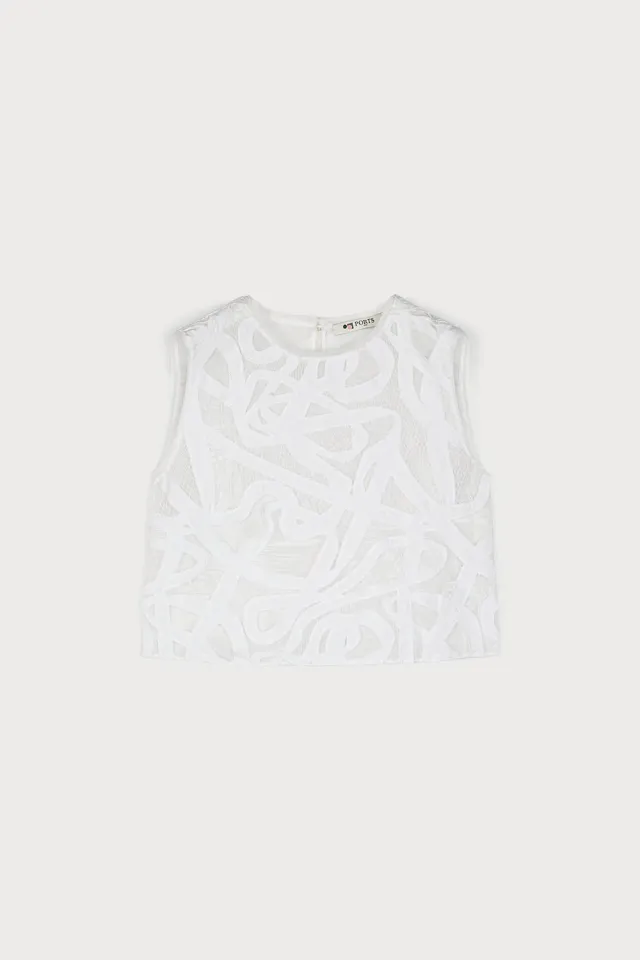 PORTS 1961 Lace White Top bianco in pizzo intrecciato