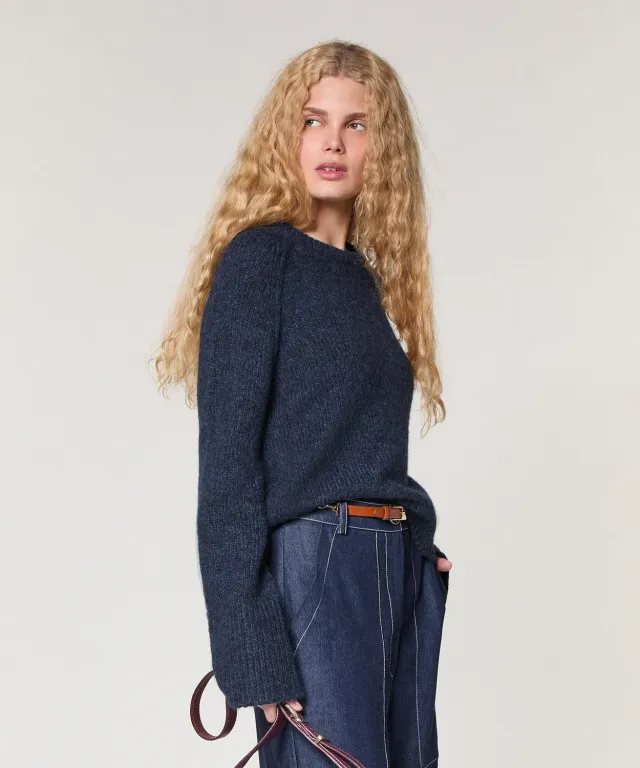 Rodier maglione girocollo maglia grossa donna blu navy