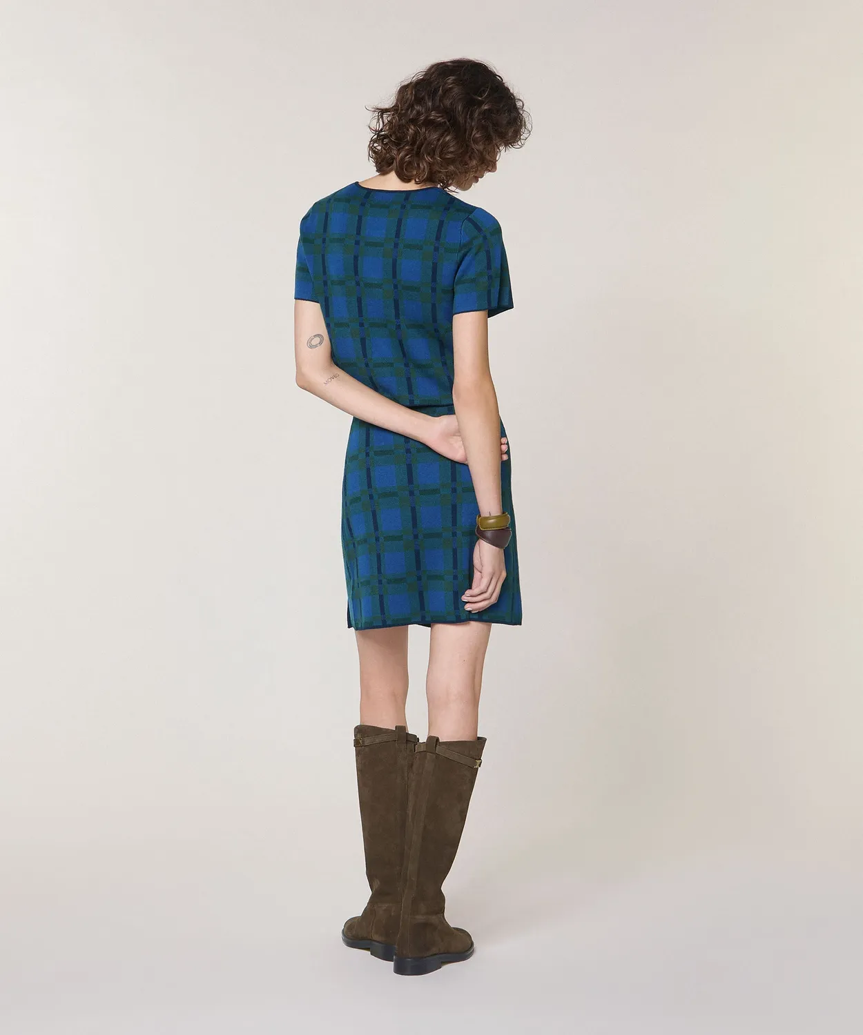 Rodier camicia cropped maglia quadri blu verde bottoni