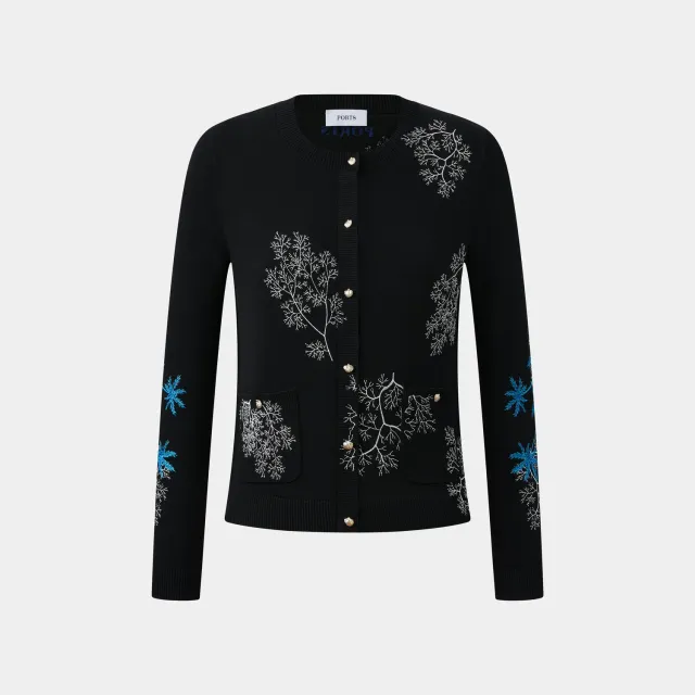 PORTS LU8K601 cardigan nero ricamo corallo