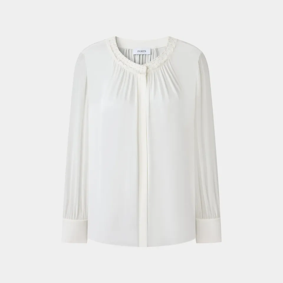 Ports Front Gathering Shirt camicia crema collo