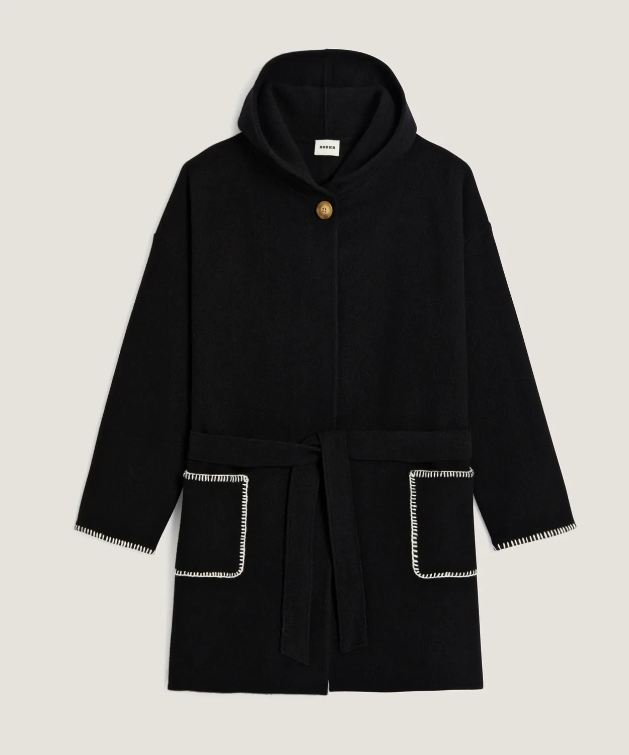Rodier Cappotto Lana Cotta con Cappuccio Nero Caldo