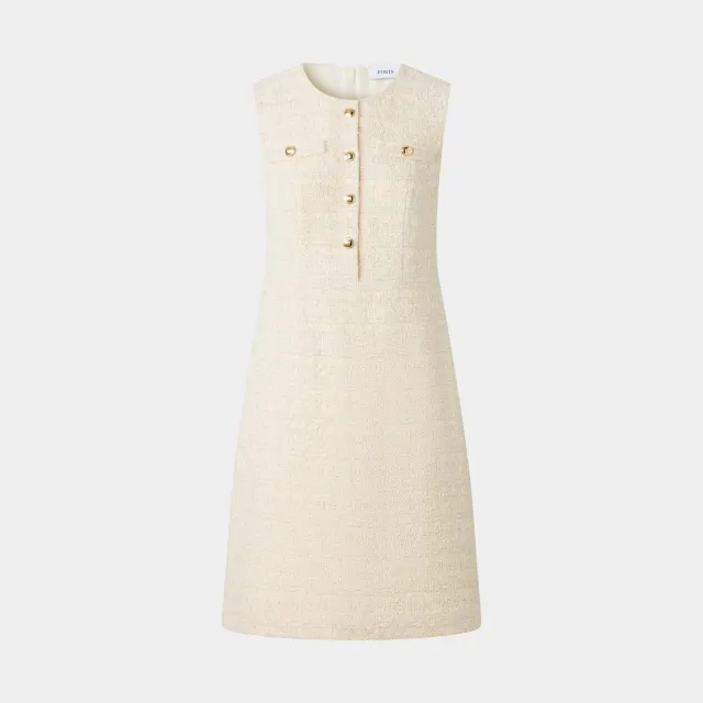 PORTS LQ9D133SFD048 abito tweed bianco bottoni oro